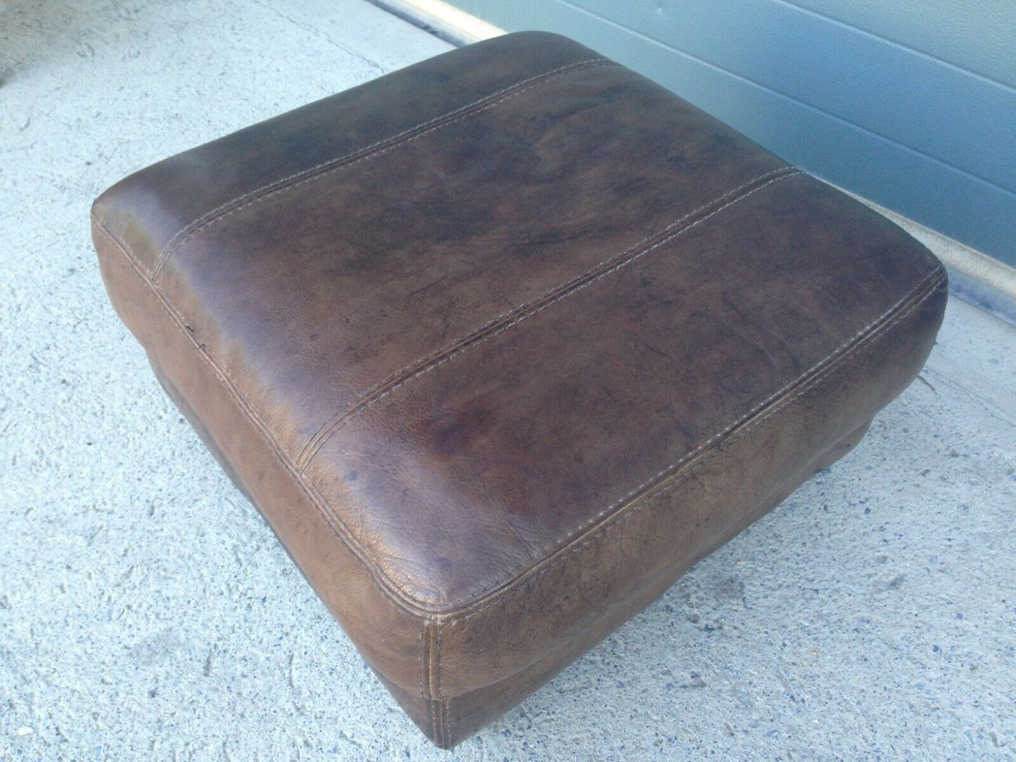 Refurbished Brown Leather Stool / Lovely Vintage Leather Footstool