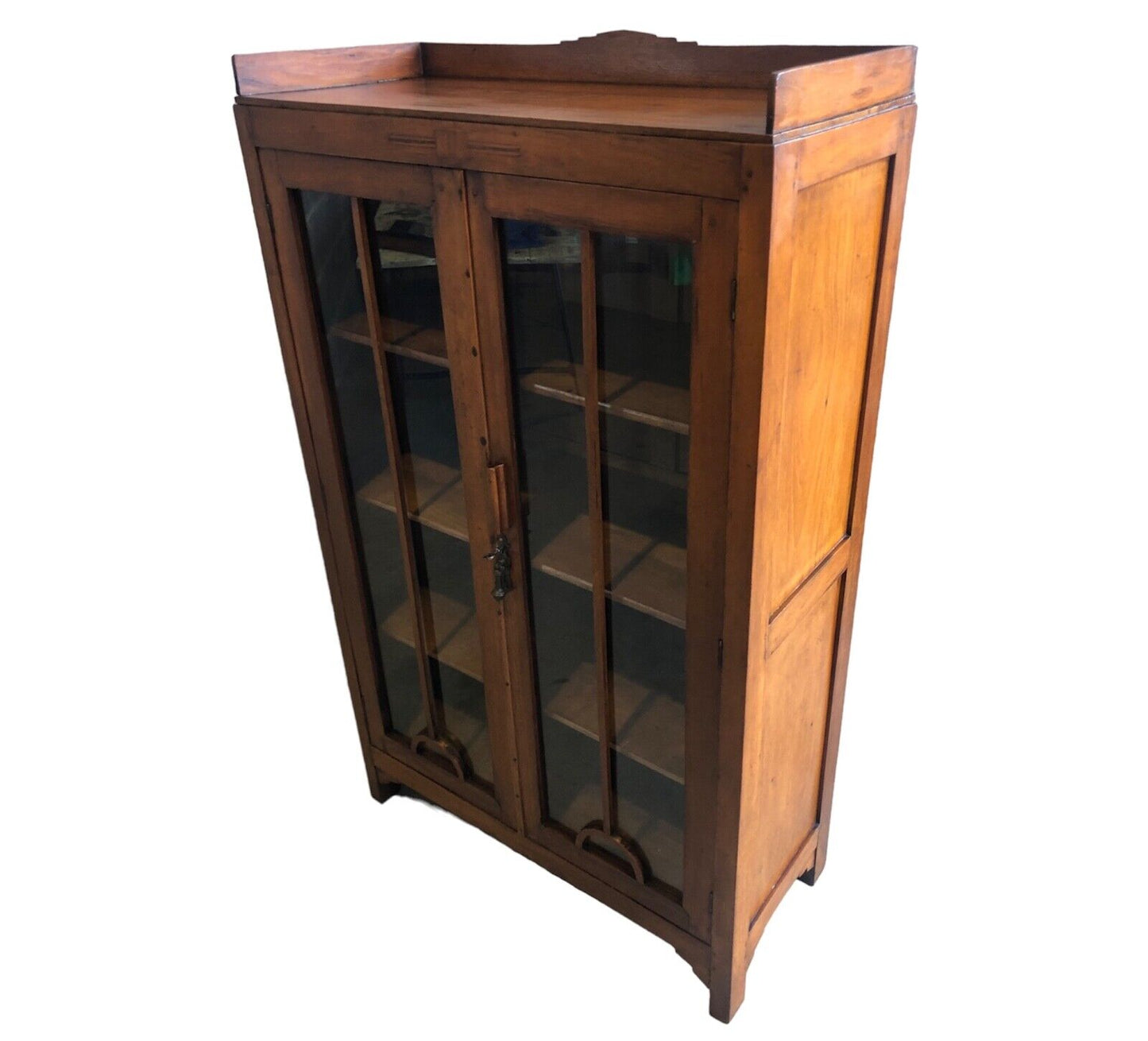 000883...Handsome Art Deco Walnut Glazed Cabinet / Bookcase