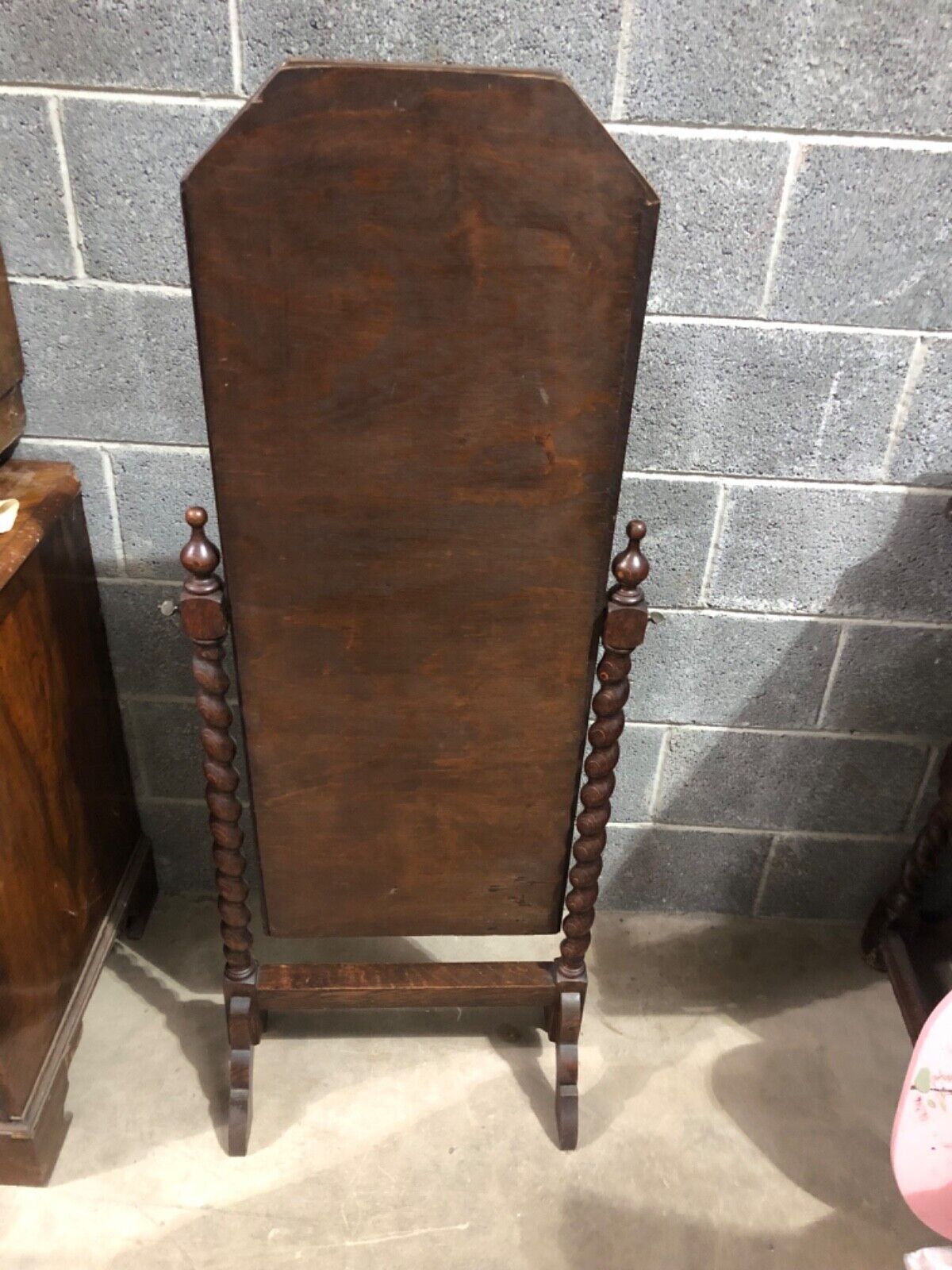 000889...Handsome Vintage Carved Oak Cheval Mirror. ( sold )