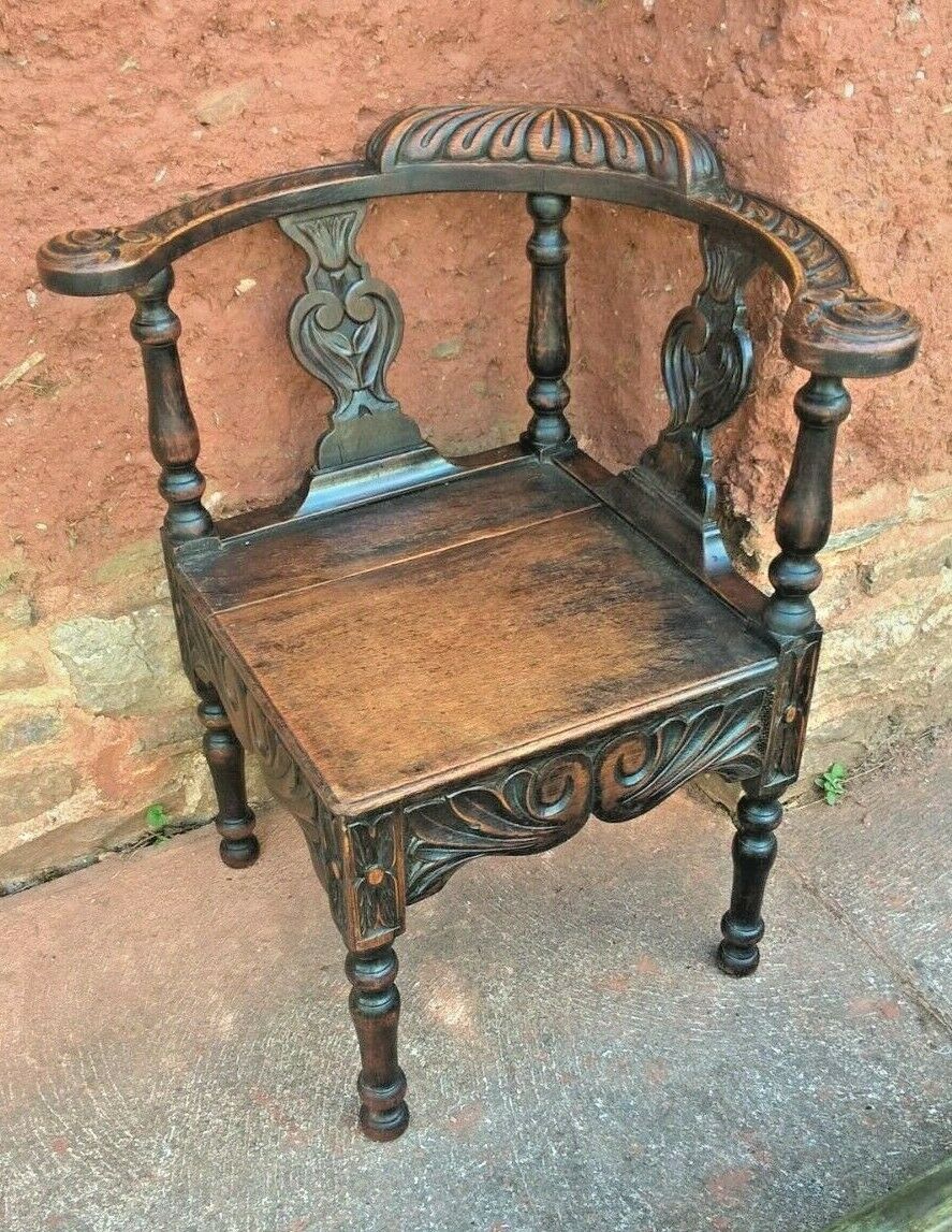 Gorgeous Antique Carved Oak Corner Chair