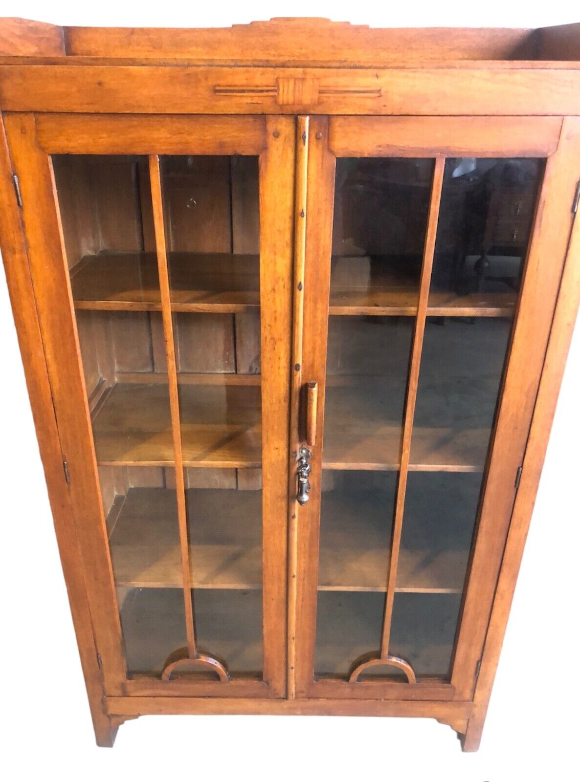 000883...Handsome Art Deco Walnut Glazed Cabinet / Bookcase