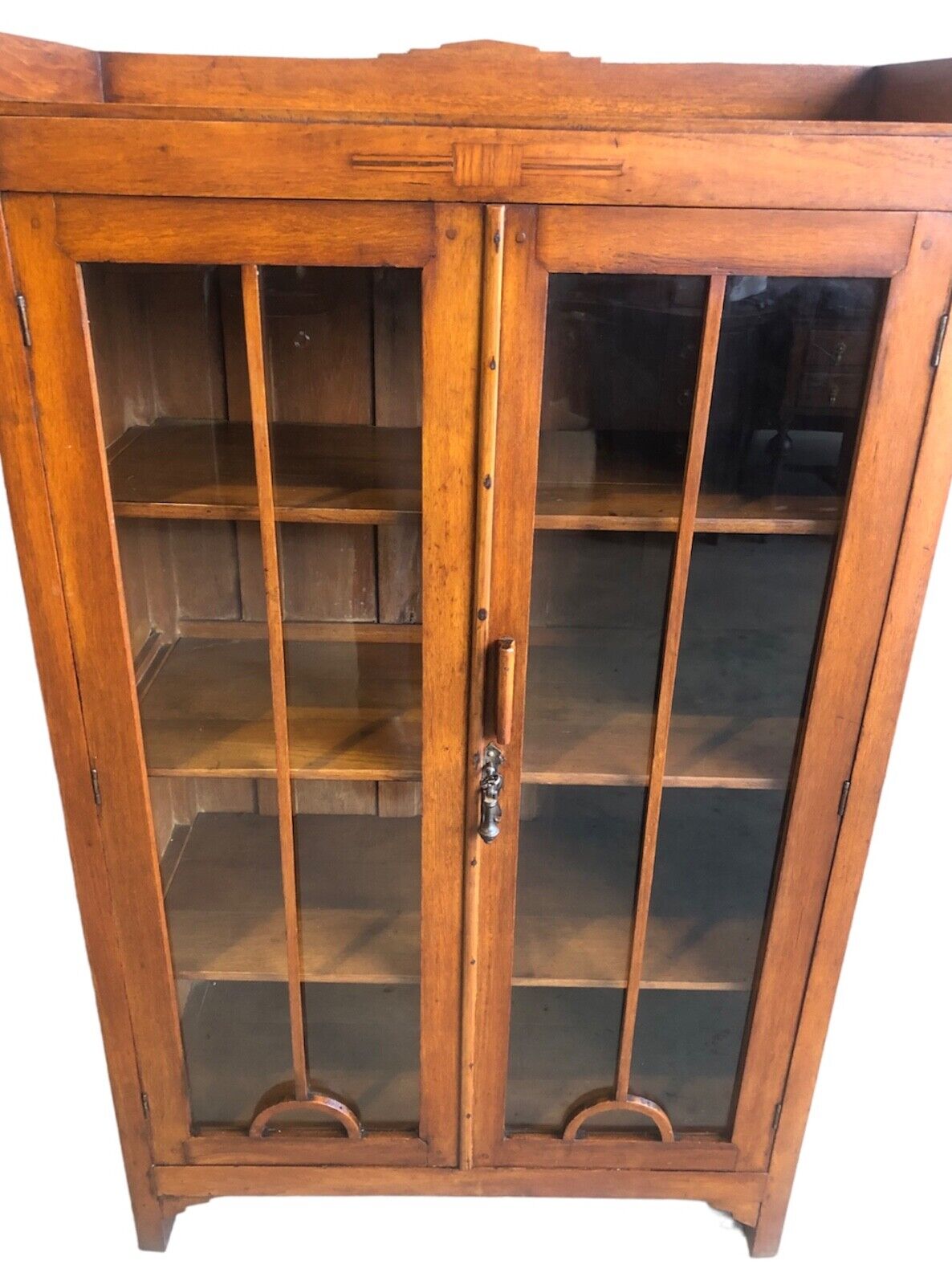 000883...Handsome Art Deco Walnut Glazed Cabinet / Bookcase