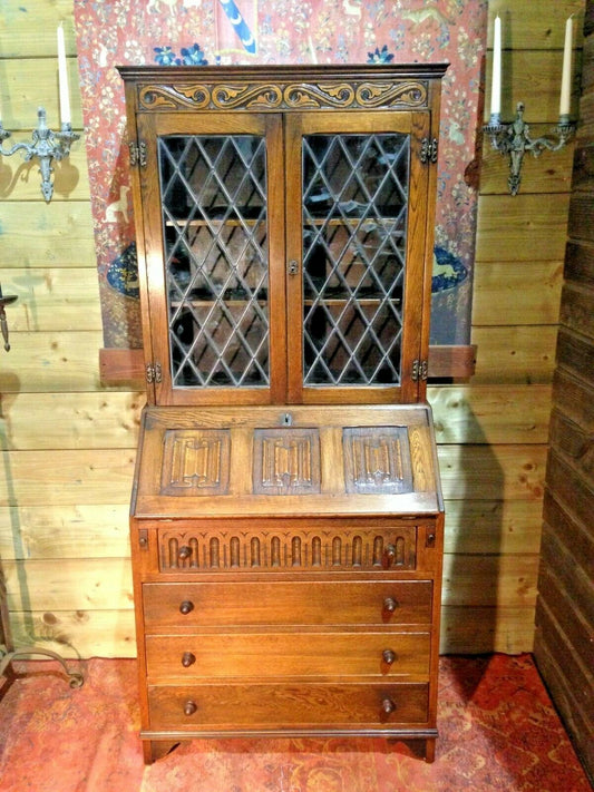 424.....Vintage Oak Bureau Bookcase / Old Charm Style Bureau Bookcase ( SOLD )