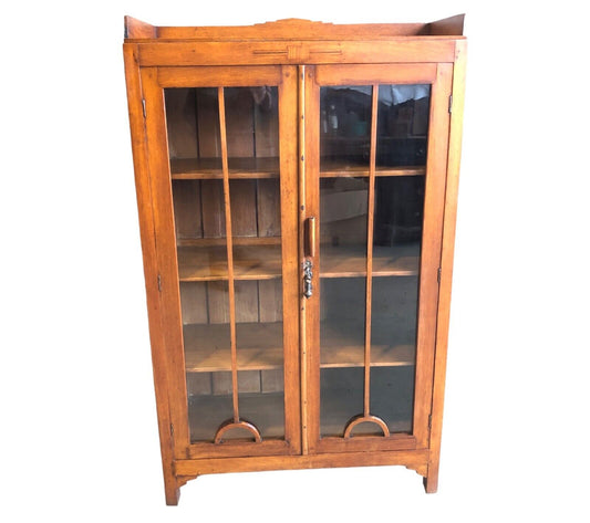 000883...Handsome Art Deco Walnut Glazed Cabinet / Bookcase