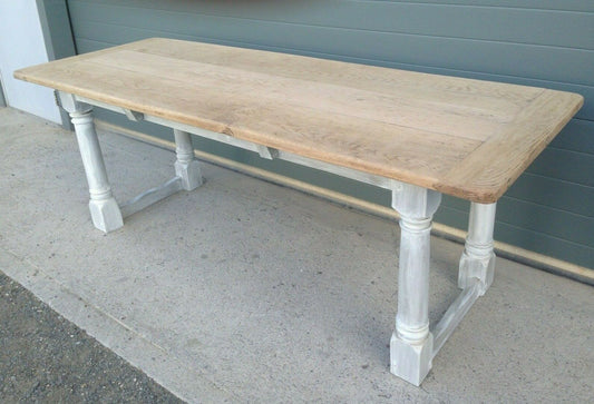 207.....Stunning Vintage Large Oak Top Dining Table / Scrub Top Farmhouse Table ( SOLD )