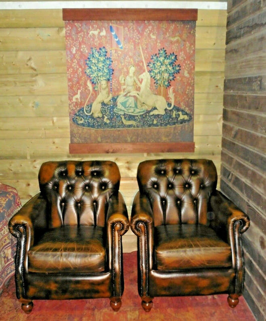 Gorgeous Pair Of Vintage Leather Chesterfield Style Armchairs By Thomas Lloyd