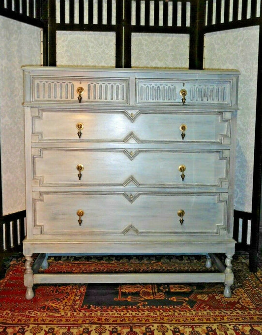 388.....Handsome Vintage Refinished Jacobean Style Oak Chest Of Drawers