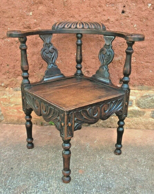 Gorgeous Antique Carved Oak Corner Chair