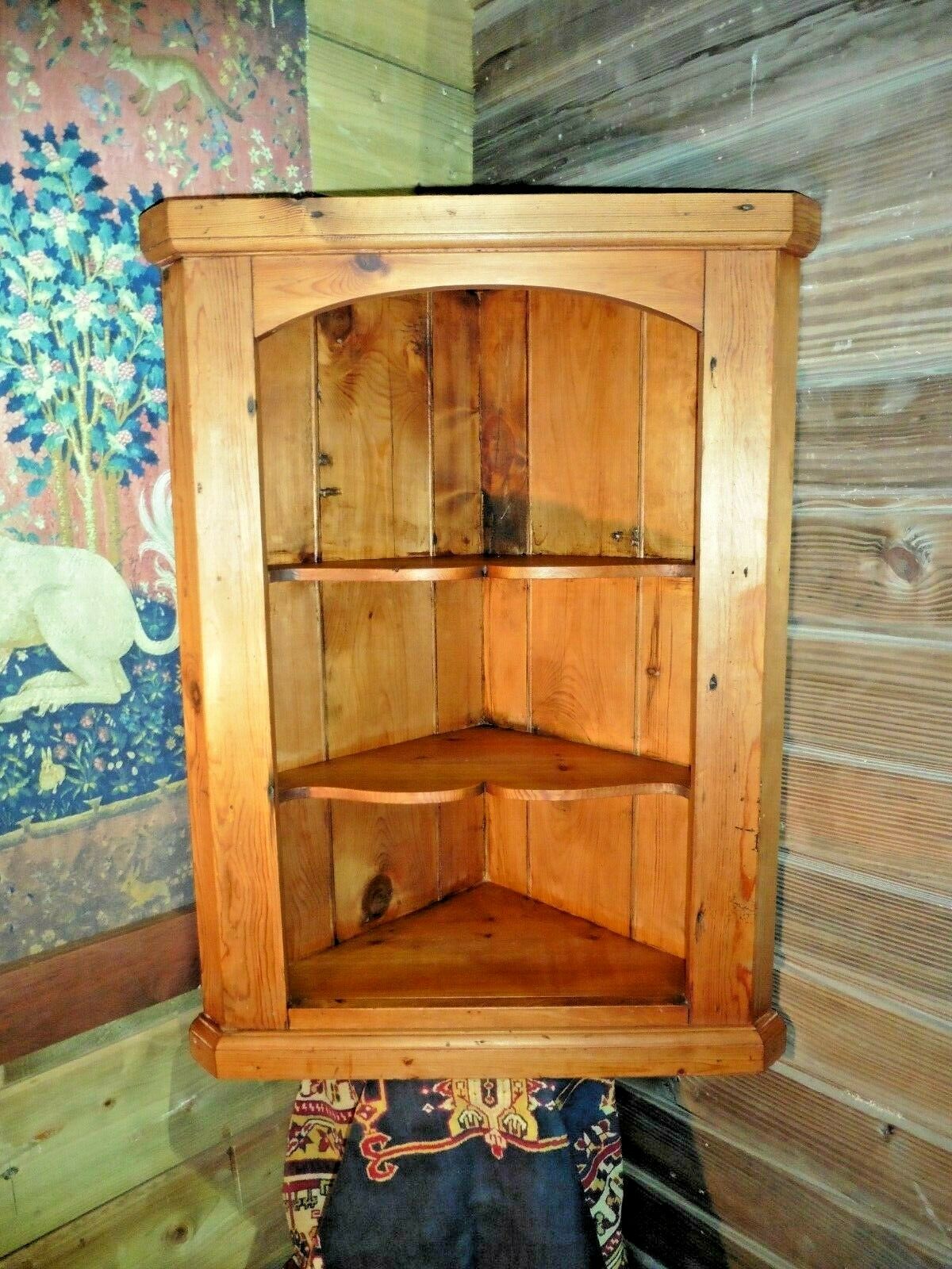 406.....Old Solid Pine Corner Shelves / Vintage Pine Corner Cabinet ( SOLD )