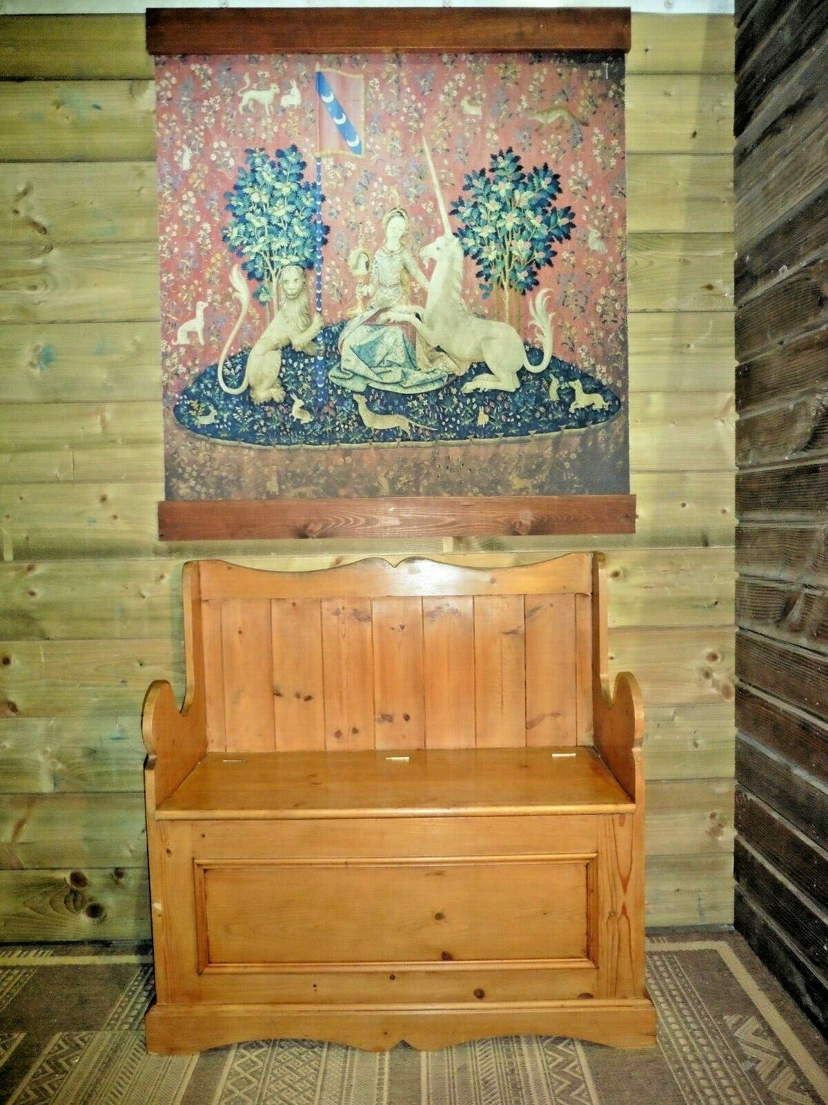 400.....Vintage Pine Hall Seat With Storage / Vintage Pine Settle