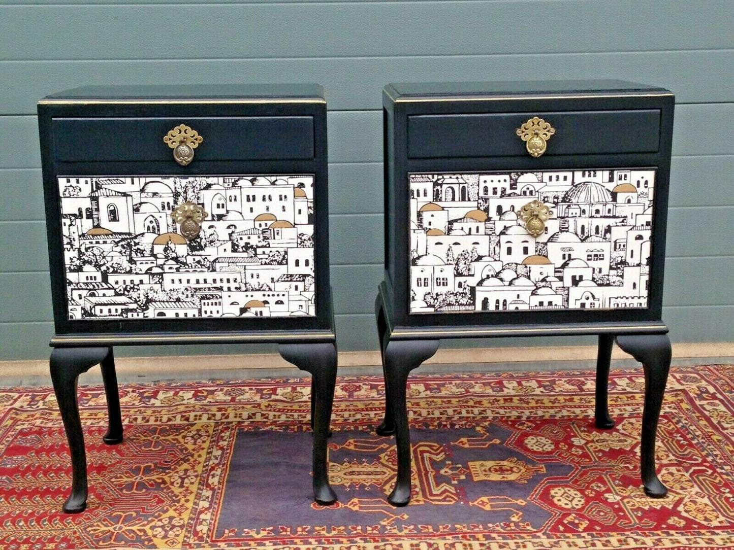 Bedside Cabinets With Fornasetti Style Decoration / Bedside Tables
