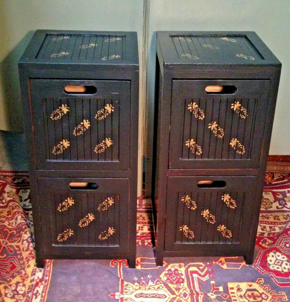 235.....A Pair Of Oriental Style Bedside Chests / Upcycled Bedside Cabinets ( SOLD )
