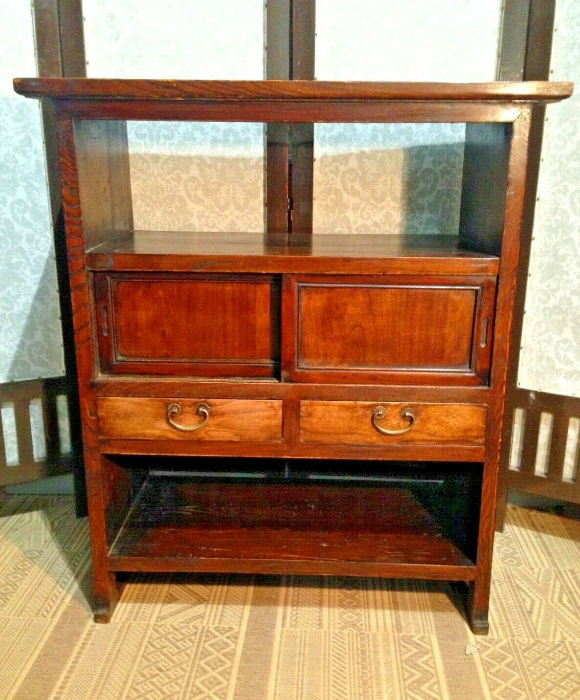 376.....Vintage Oriental Bookcase With Drawers / Oriental Cabinet ( SOLD )