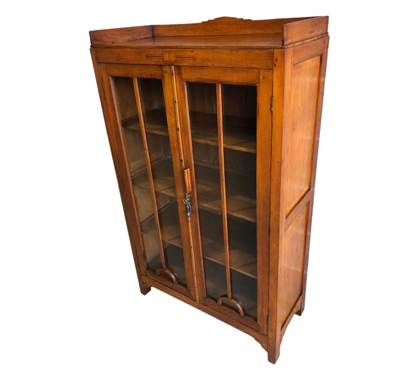 000883...Handsome Art Deco Walnut Glazed Cabinet / Bookcase