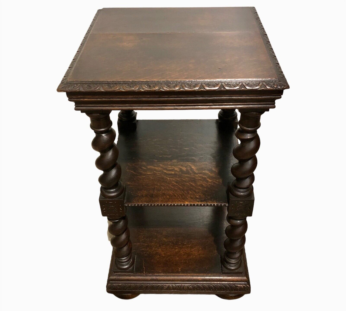 000875....Handsome Gothic Style Oak Etagere / Display Table