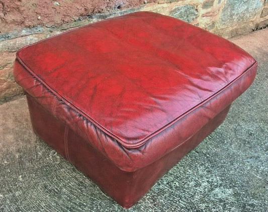 Vintage Leather Footstool / Oxblood Leather Pouffe
