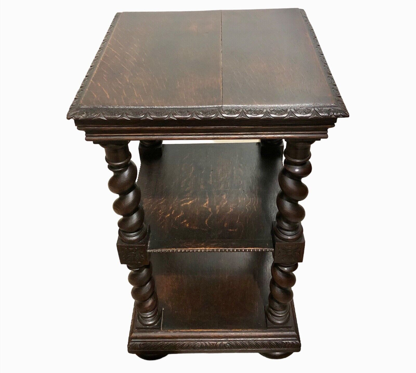 000875....Handsome Gothic Style Oak Etagere / Display Table