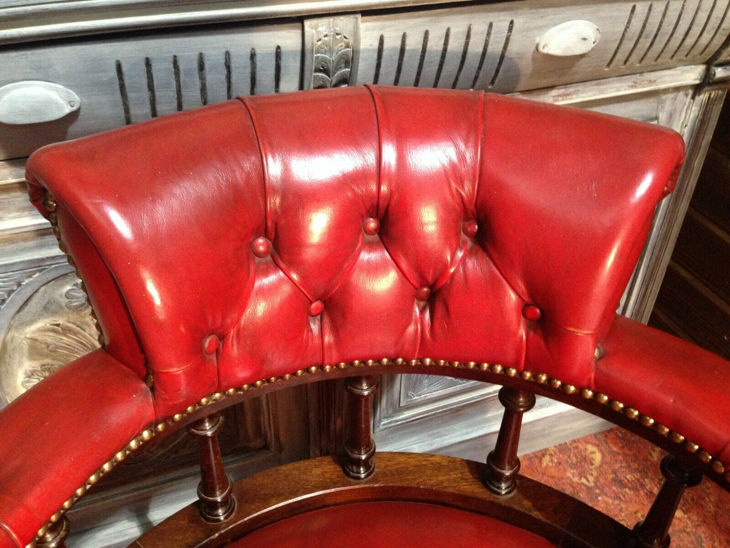 237.....Vintage Leather Captains Chair / Vintage Leather Revolving Desk Chair