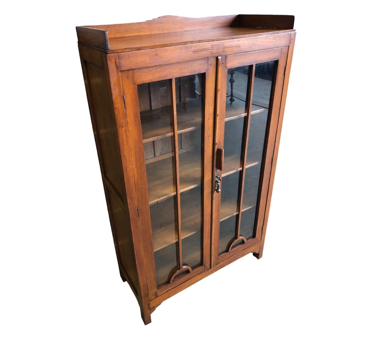 000883...Handsome Art Deco Walnut Glazed Cabinet / Bookcase