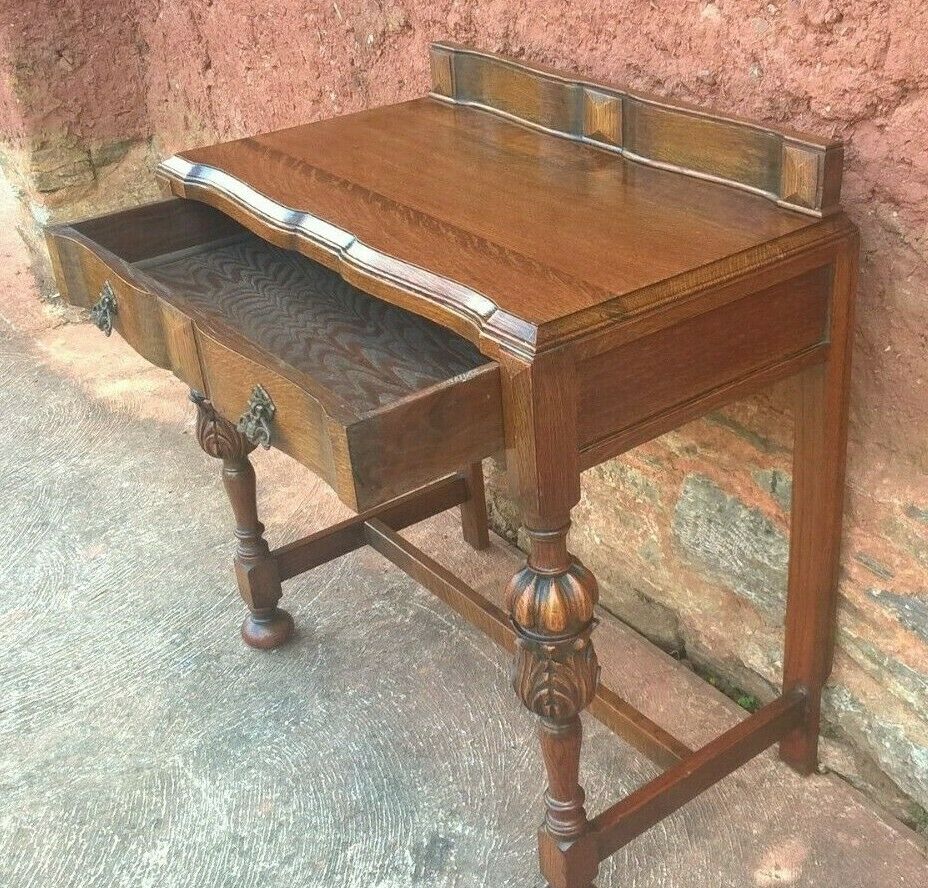 Superb Carved Oak Side Table / Vintage Writing Table