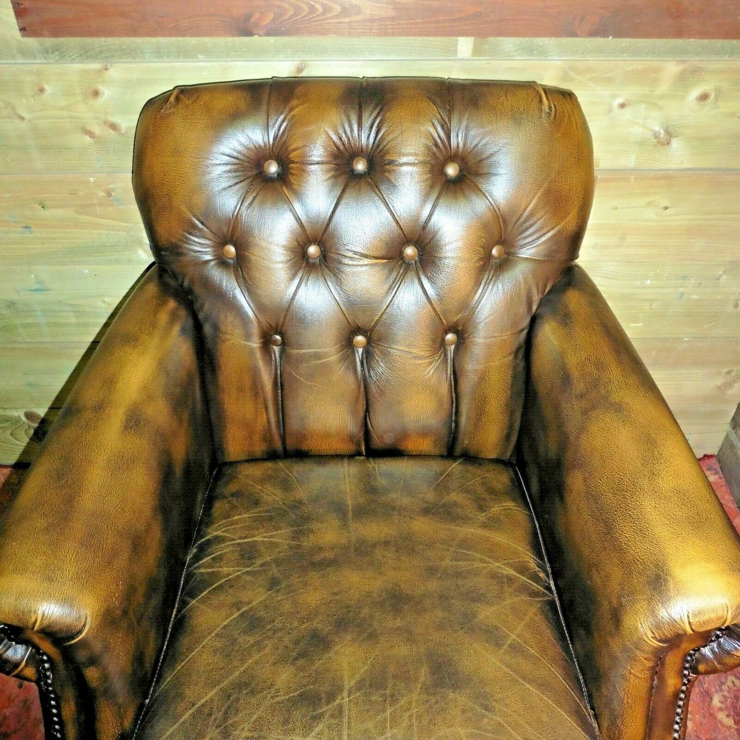 Gorgeous Pair Of Vintage Leather Chesterfield Style Armchairs By Thomas Lloyd