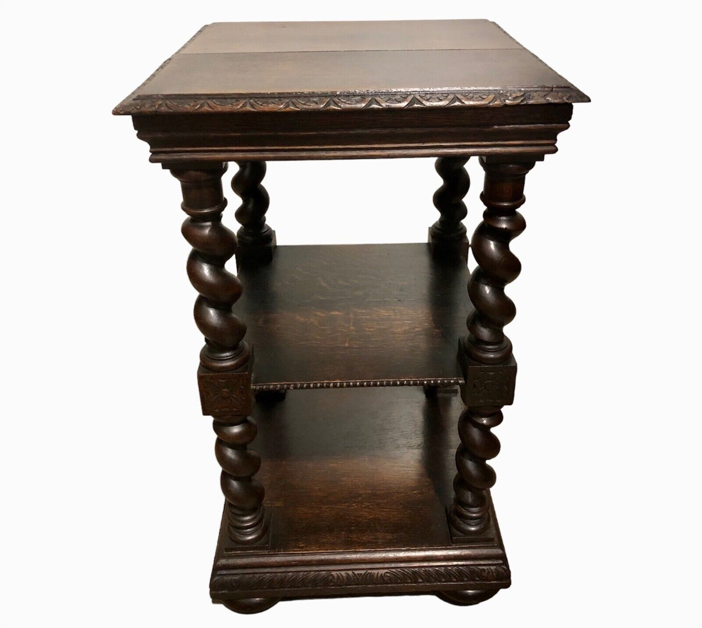 000875....Handsome Gothic Style Oak Etagere / Display Table