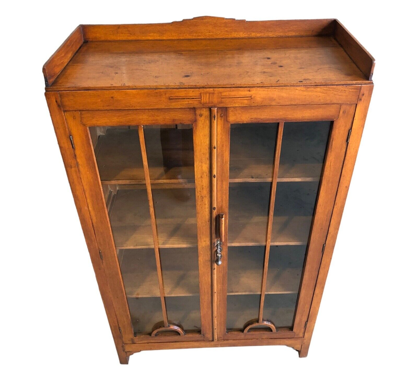 000883...Handsome Art Deco Walnut Glazed Cabinet / Bookcase