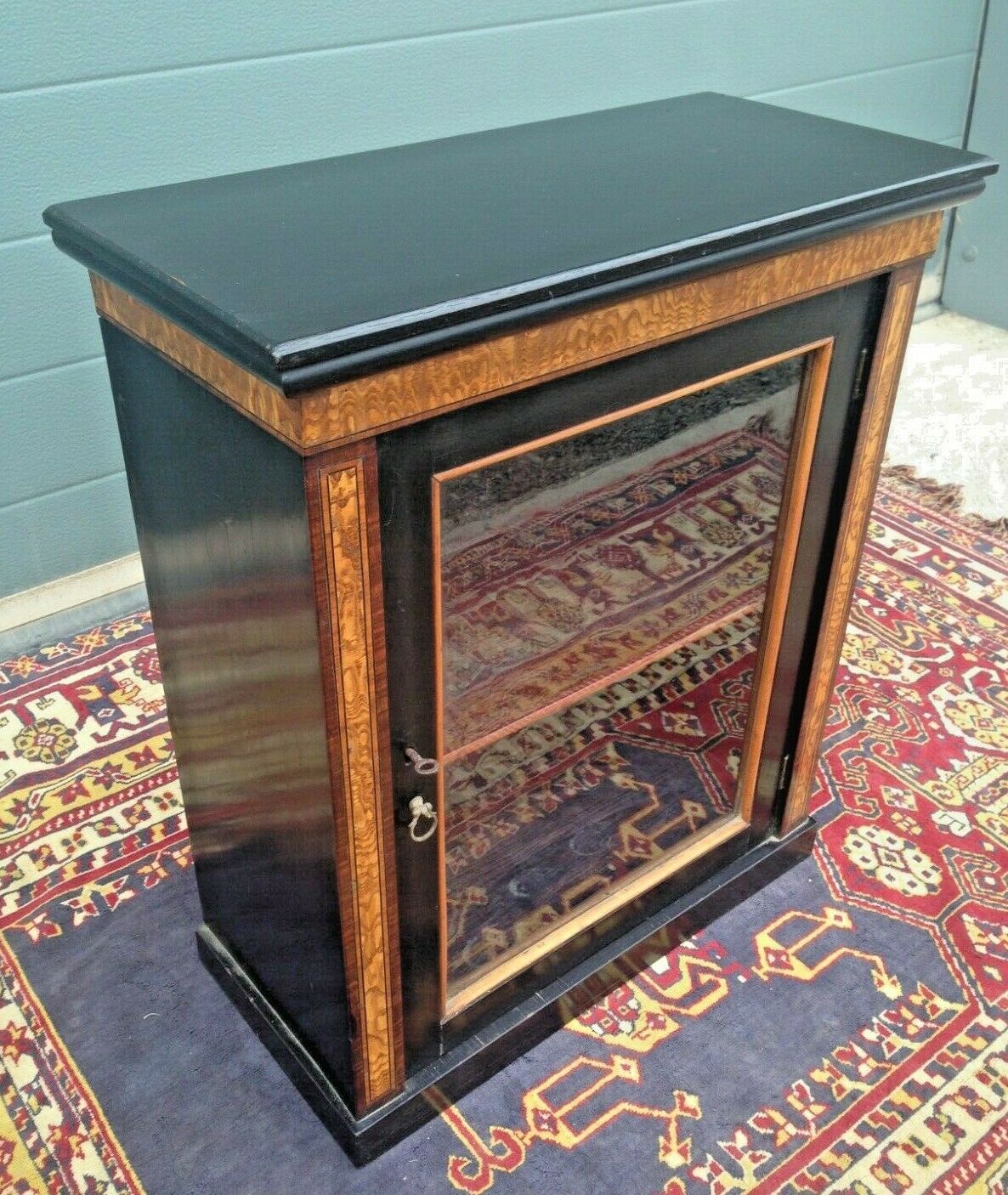 217.....Gorgeous Antique Ebonised Glazed Cabinet / Antique Medicine Cupboard