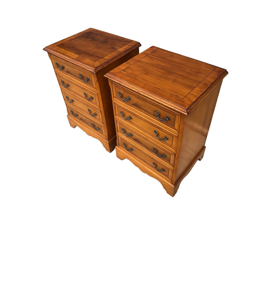 000893....Handsome Pair Of Vintage Yew Bedside Chests / Bedside Tables