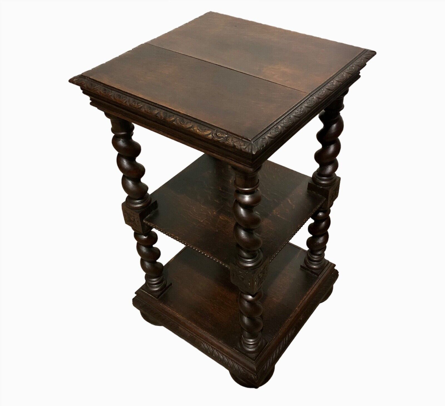 000875....Handsome Gothic Style Oak Etagere / Display Table