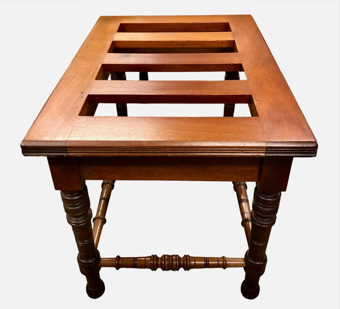 000890....Handsome Antique Walnut Luggage Stand / Luggage Rack ( sold )