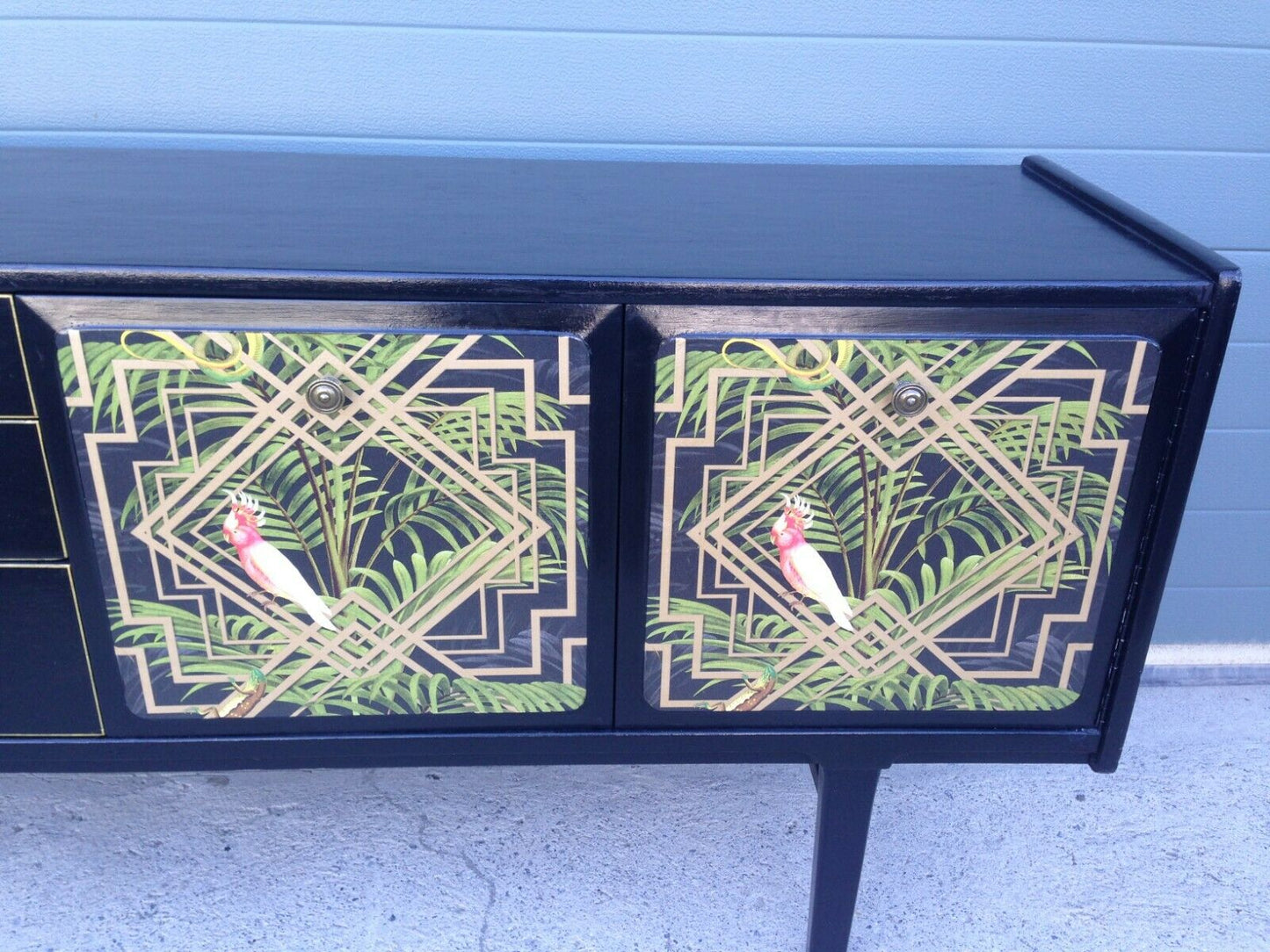 232.....Stunning Retro Sideboard Refinished In Black And Decoupage Decoration ( SOLD  )