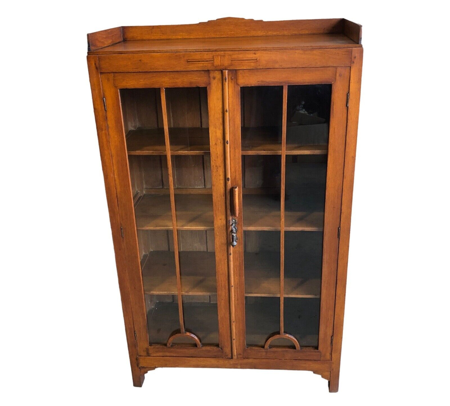 000883...Handsome Art Deco Walnut Glazed Cabinet / Bookcase