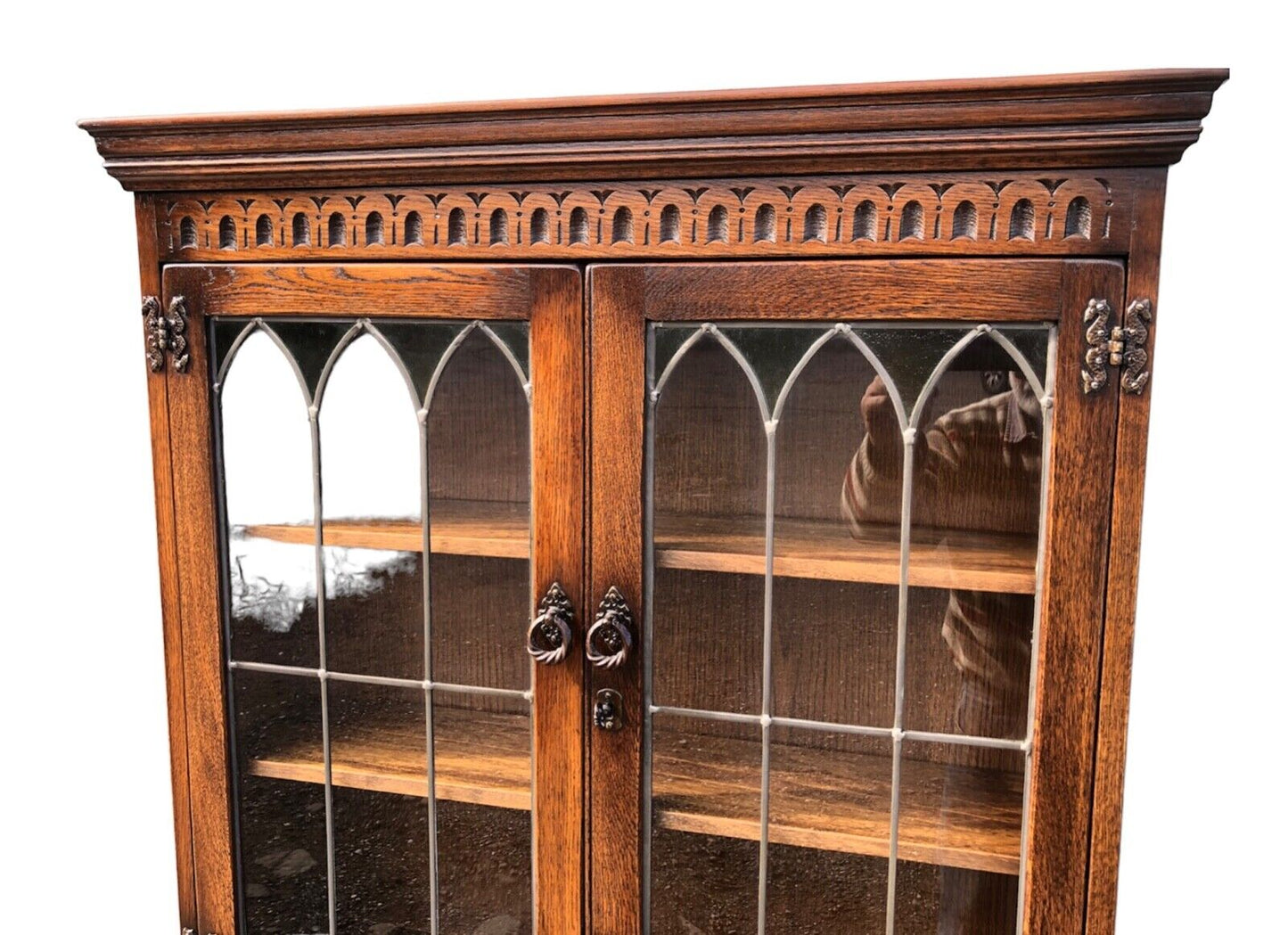 000906....Handsome Vintage Carved Oak Bureau Bookcase ( sold )