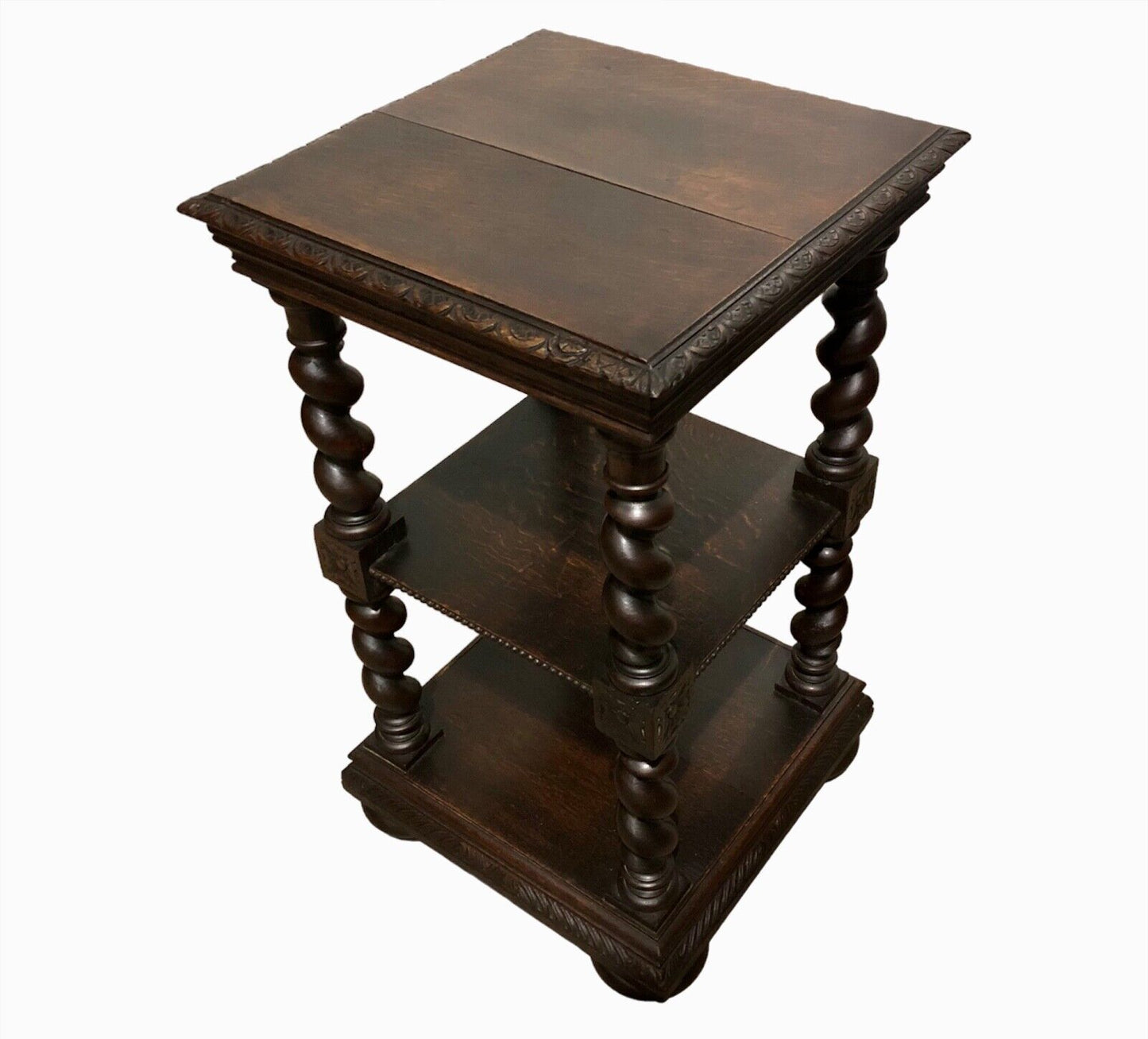 000875....Handsome Gothic Style Oak Etagere / Display Table