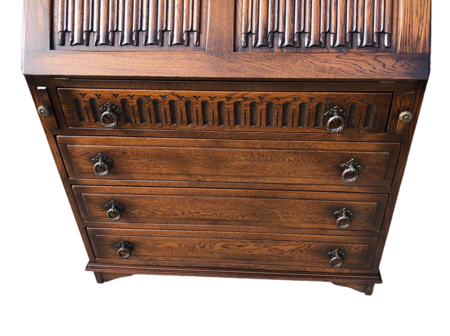 000906....Handsome Vintage Carved Oak Bureau Bookcase ( sold )