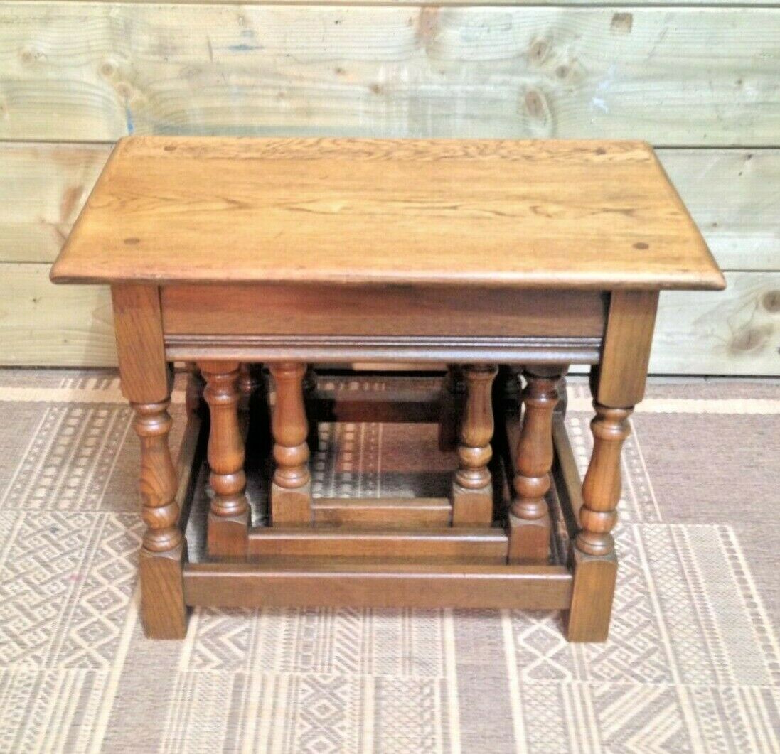 Old Charm Solid Oak Vintage Nest Of Tables