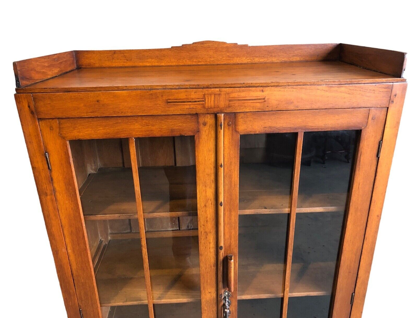 000883...Handsome Art Deco Walnut Glazed Cabinet / Bookcase