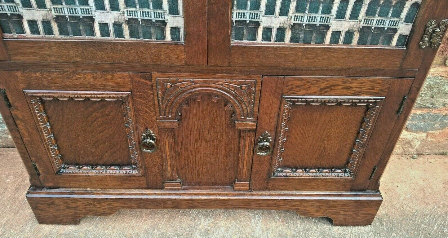 328.....Old Charm Oak Bookcase Or Vintage Carved Oak Cabinet ( SOLD )