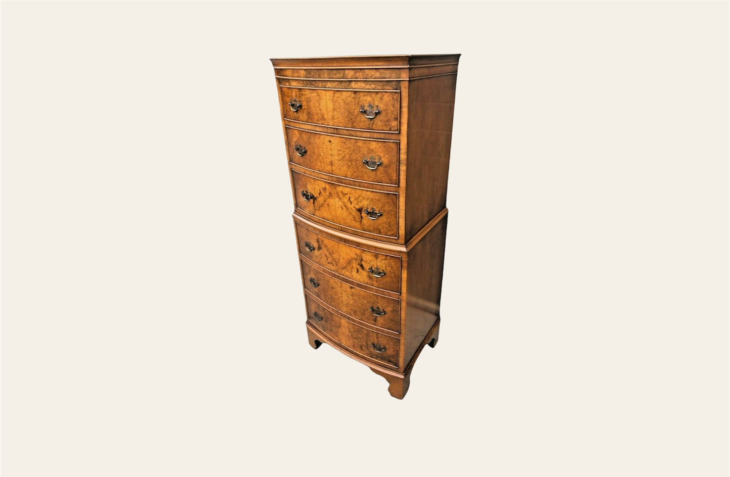 000985.....Handsome Vintage Walnut Tallboy Chest Of Six Drawers ( SOLD )