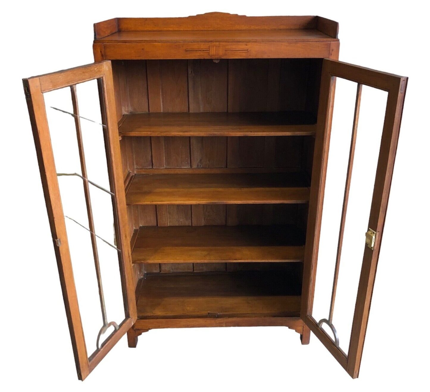 000883...Handsome Art Deco Walnut Glazed Cabinet / Bookcase