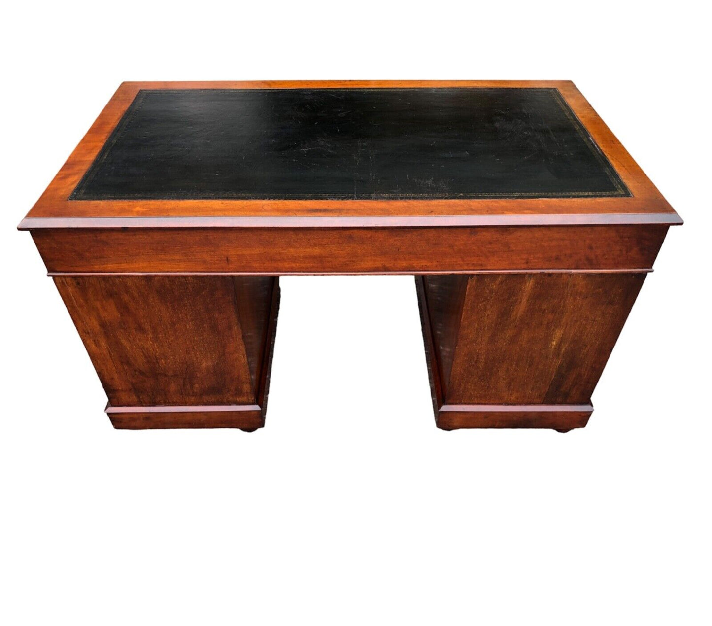 000904....Handsome Antique Carved Mahogany Pedestal Desk ( sold )