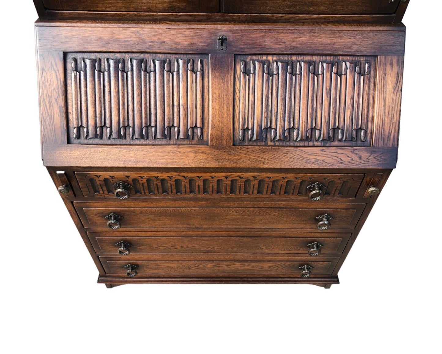 000906....Handsome Vintage Carved Oak Bureau Bookcase ( sold )