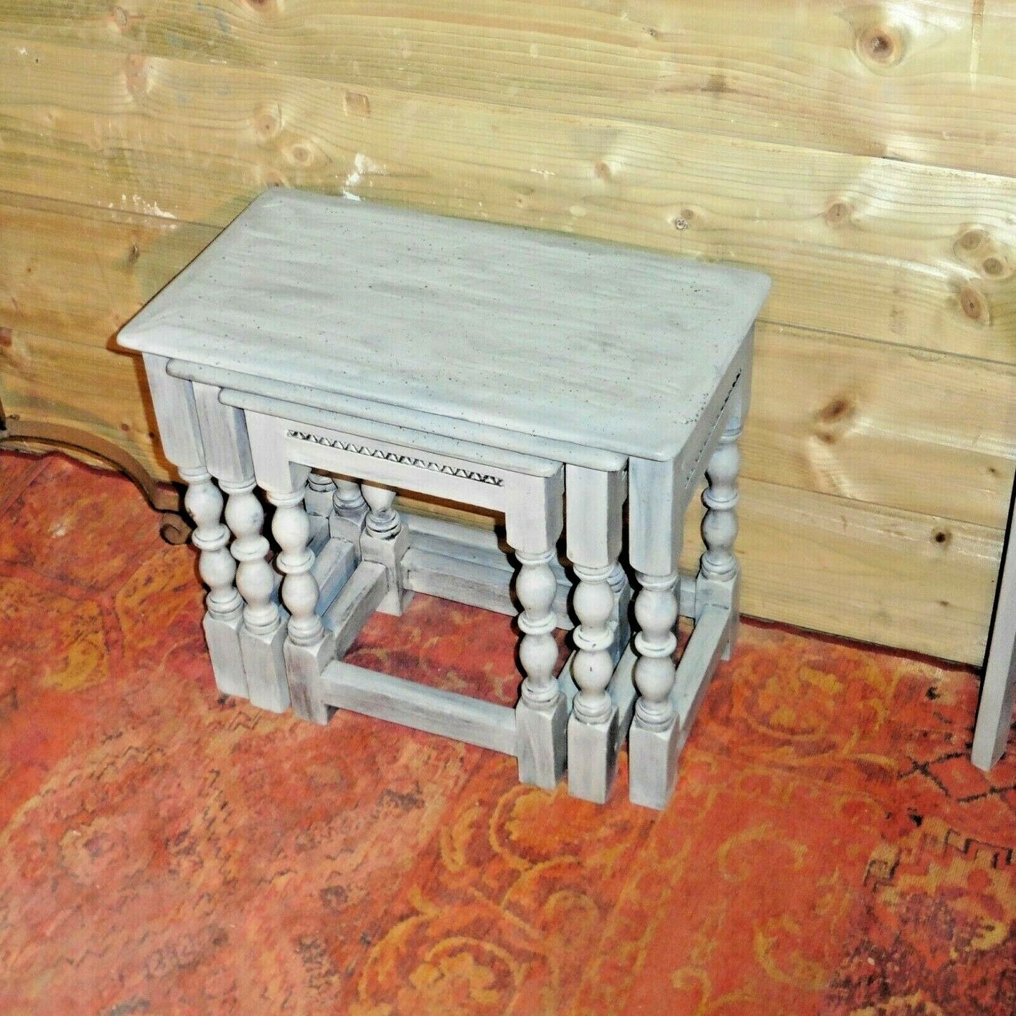 117.....Rustic Rough Finish Nest Of Tables / Vintage Nest Of Tables ( sold )