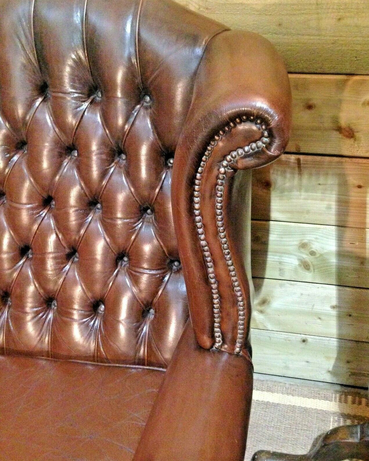 Vintage Leather Chesterfield Style Sofa / High Back Sofa