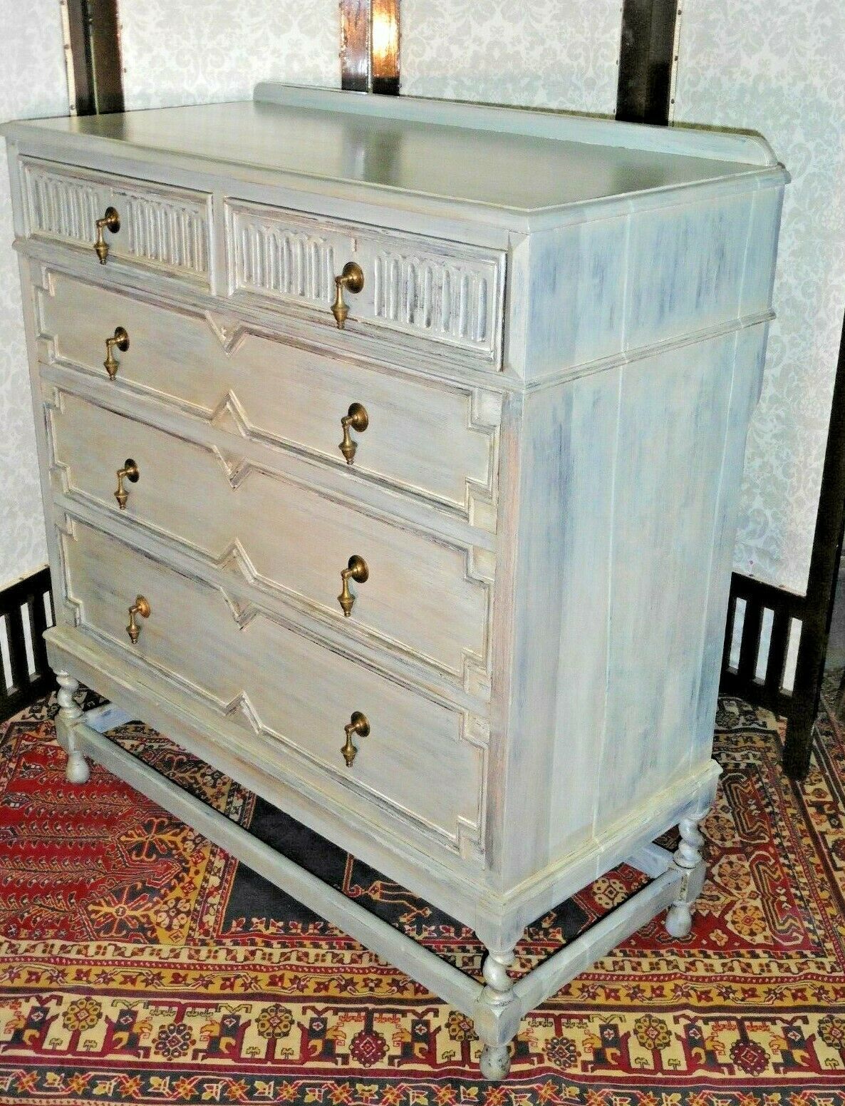 388.....Handsome Vintage Refinished Jacobean Style Oak Chest Of Drawers