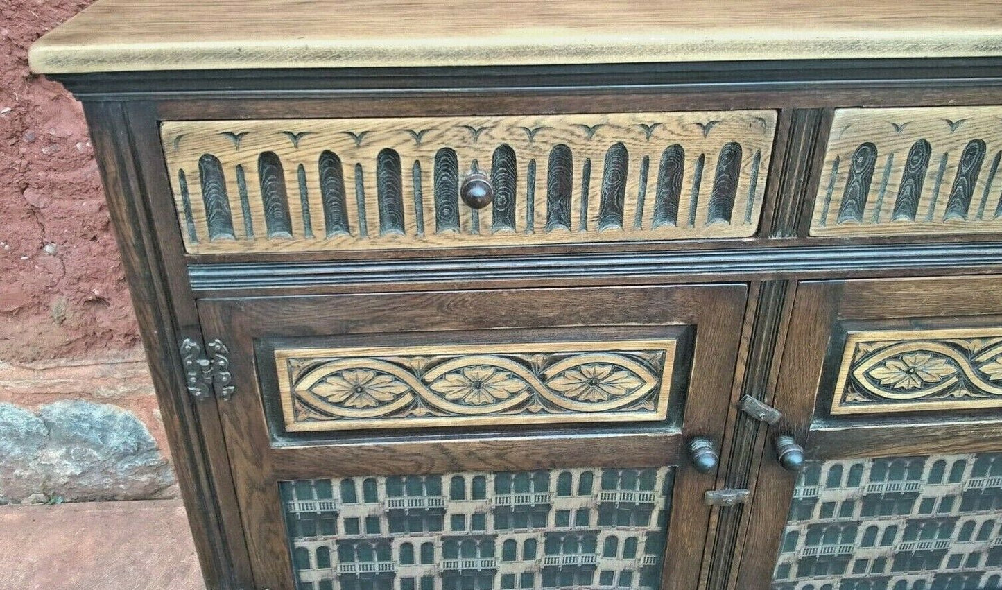 Vintage Carved Oak Dresser Base Old Charm Style Sideboard