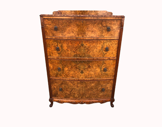 000948....Handsome Bow Fronted Figured Walnut Large Chest Of Drawers ( sold )