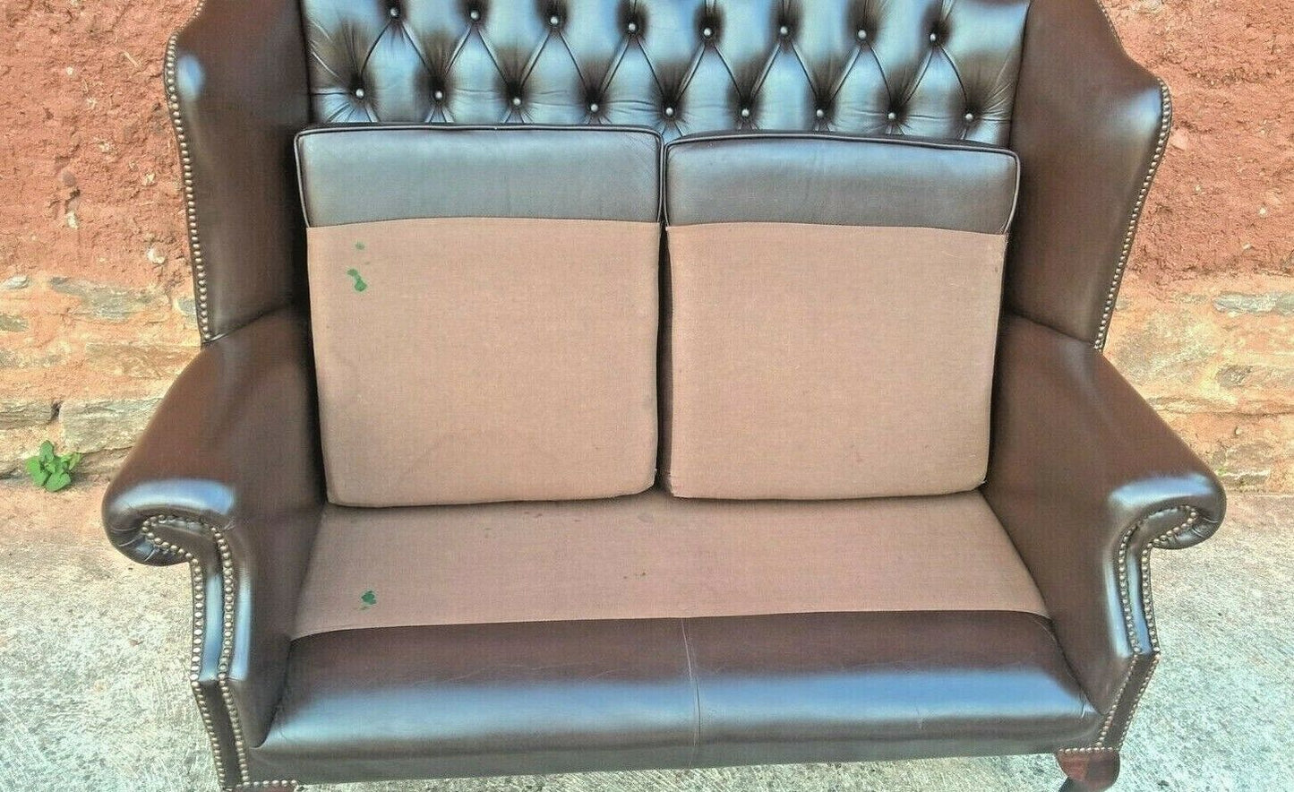 Vintage Queen Anne Style Chesterfield Leather Sofa