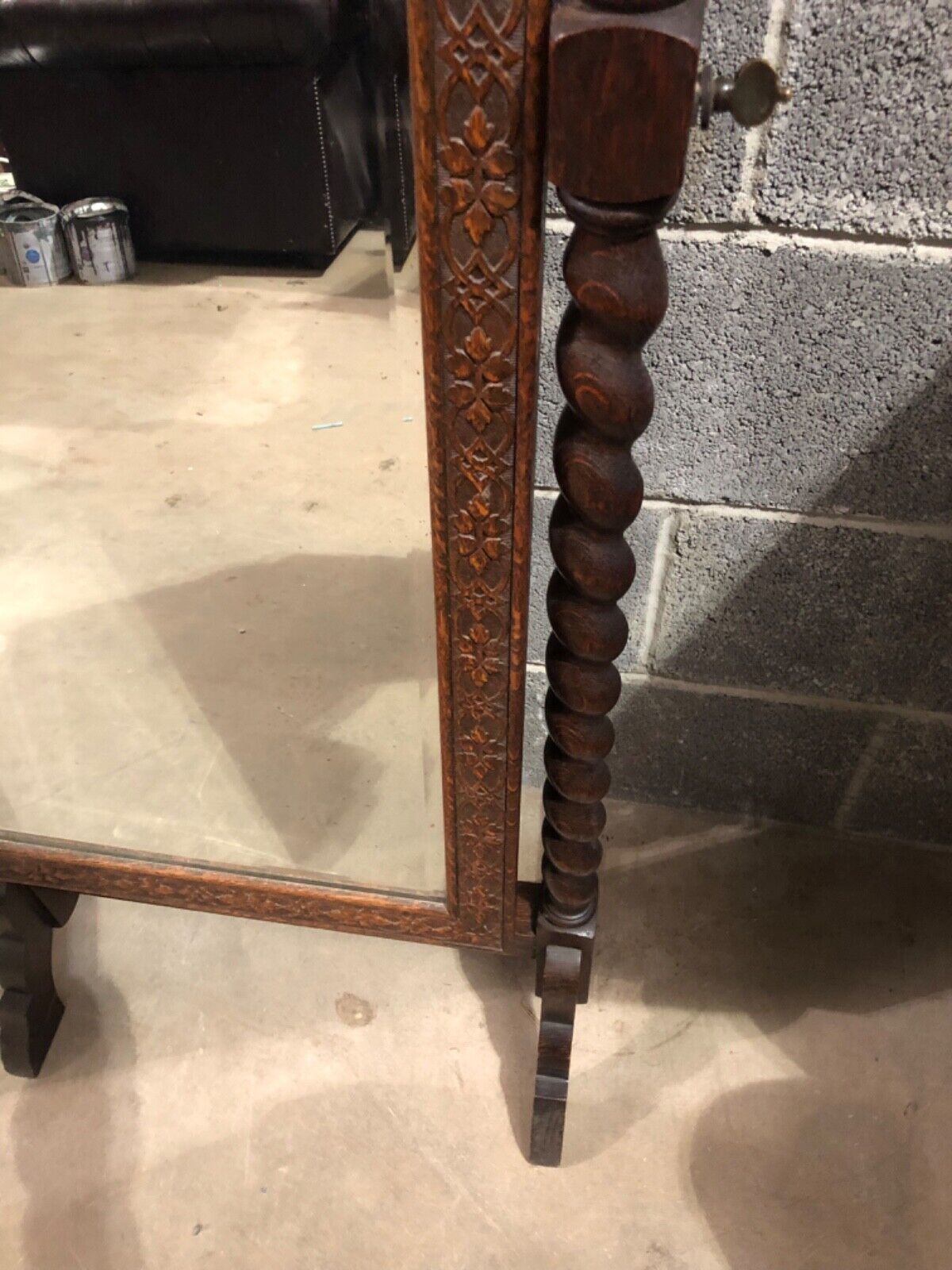 000889...Handsome Vintage Carved Oak Cheval Mirror. ( sold )